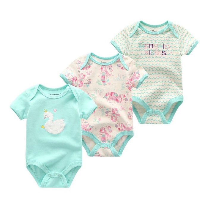 3 Pcs Printed Babies Romper Set