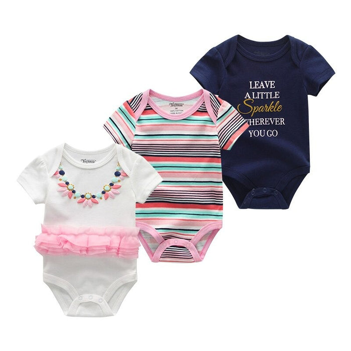 3 Pcs Printed Babies Romper Set