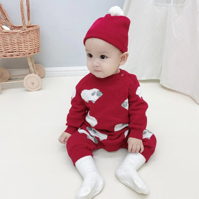 Baby Sheep Neutral Red Romper