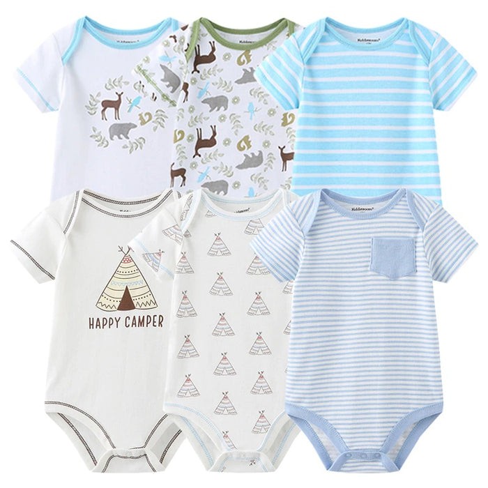 Multicolor Short Sleeve Unisex Baby Rompers