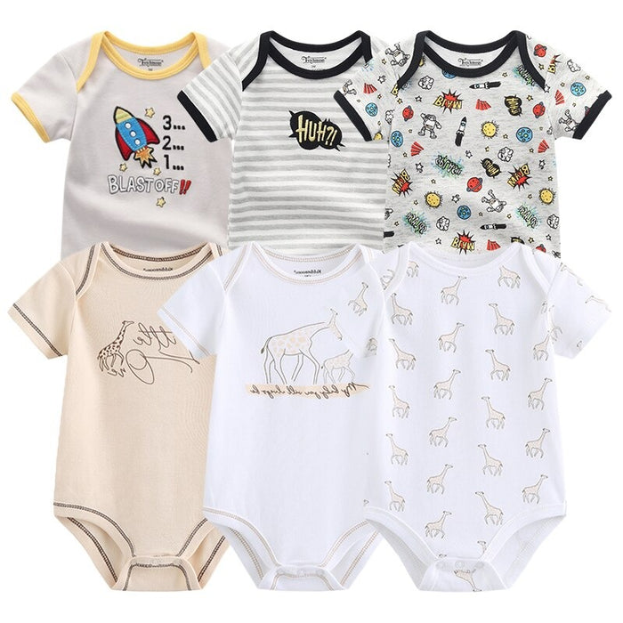 6Pcs Short Sleeve Newborn Unisex Baby Rompers