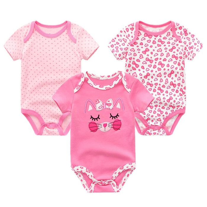 3Pcs Casual Cartoon Unisex Baby Rompers Set