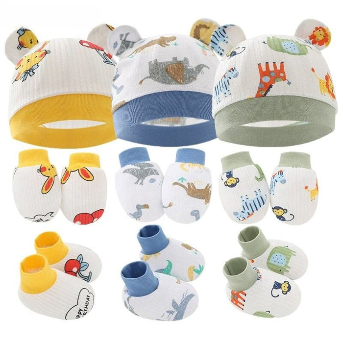 New Born Baby 3 Pcs Hat, Gloves And Foot Cover Set