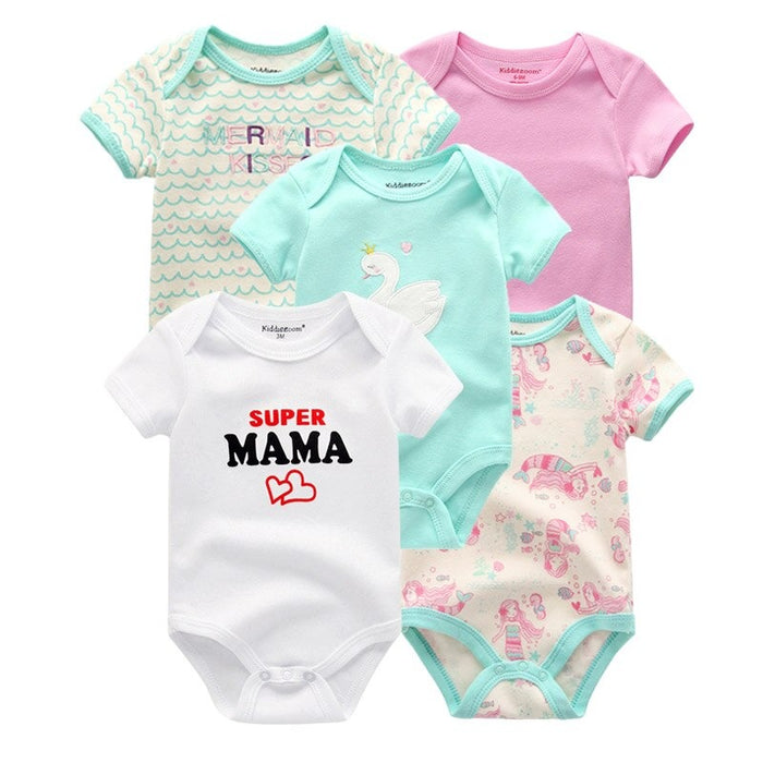 5Pcs Multicolor Unicorn Girls Bodysuit Sets