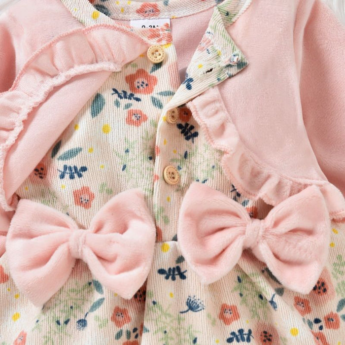 Floral Print Long Sleeves Dress For Girl Baby