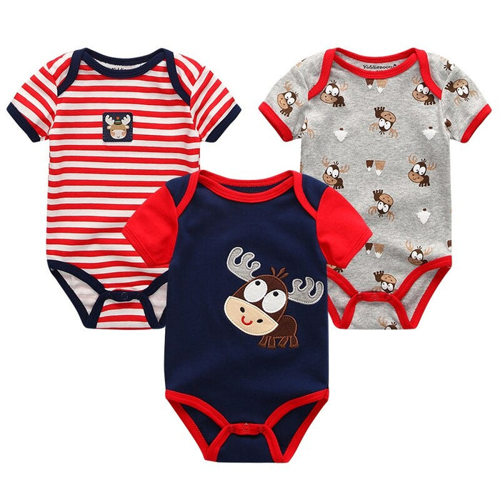 3Pcs Casual Cartoon Unisex Baby Rompers Set