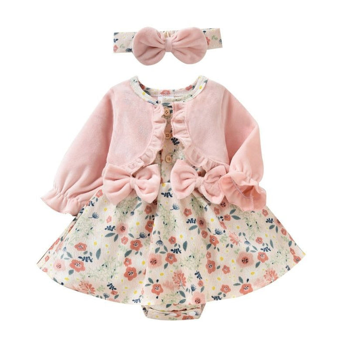 Floral Print Long Sleeves Dress For Girl Baby