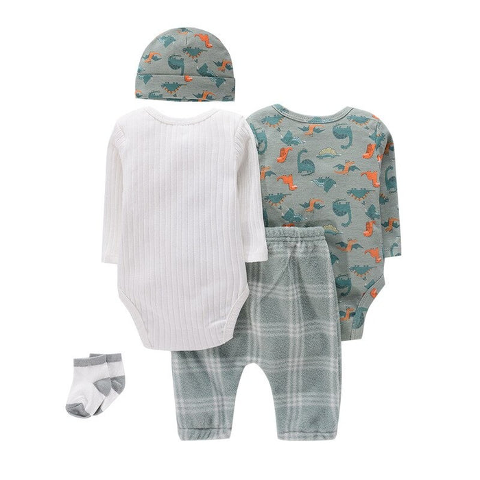 5Pcs Baby Casual Jumpsuit With Hat And Socks