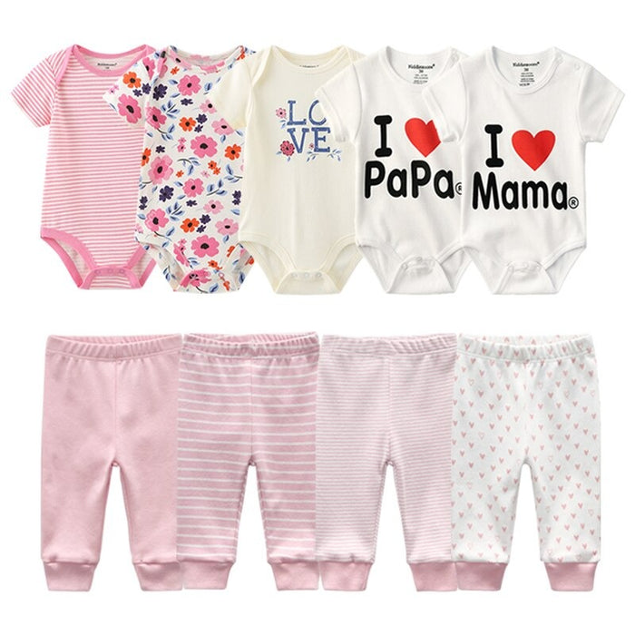 Multicolor Fall Bodysuits And Long Cotton Pants For Toddlers