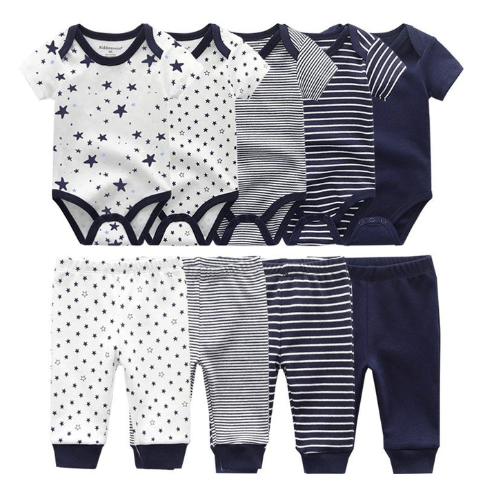 Solid Fall Bodysuits And Long Cotton Pants For Toddlers