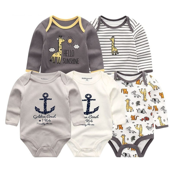 5 Pcs Cotton Toddler Bodysuits Set