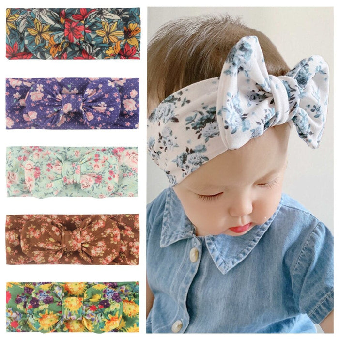 6Pcs Flower Print Bow Headband For Girls