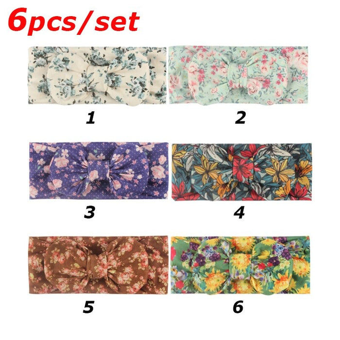 6Pcs Flower Print Bow Headband For Girls