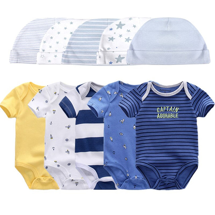 Printed Set Of 5 Piece Newborn Baby Bodysuit