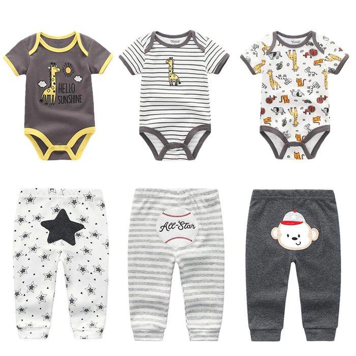 6 Piece Newborn Baby Bodysuit & Pant Set