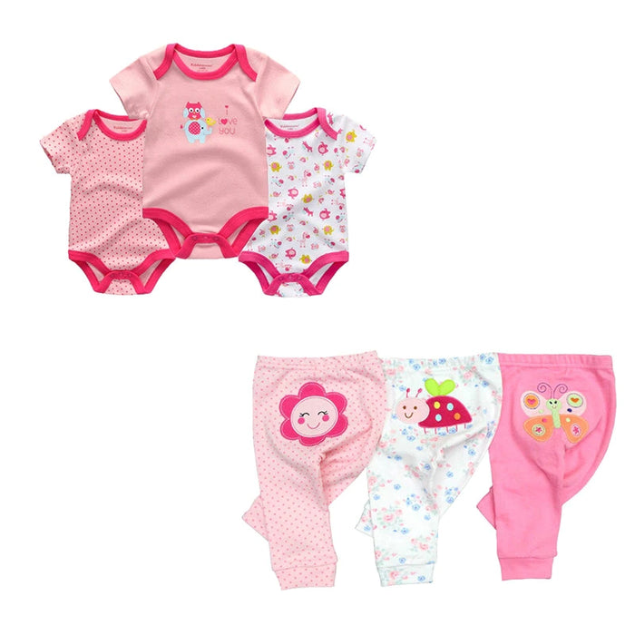 6 Piece Newborn Baby Bodysuit & Pant Set