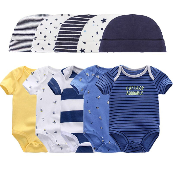 Printed Set Of 5 Piece Newborn Baby Bodysuit