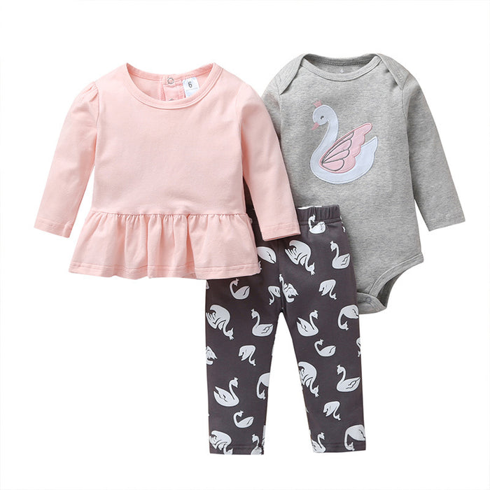 3Pcs Baby Girl Clothes Jumpsuit Set