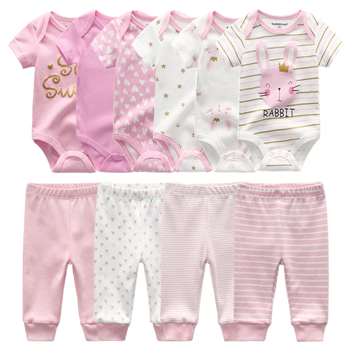 Set Of 6 Pc Bodysuit & 4 Pc Pant For Babies