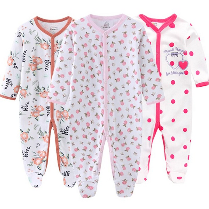 3 Pieces O-Neck Cotton Jumpsuit Sets For Babies