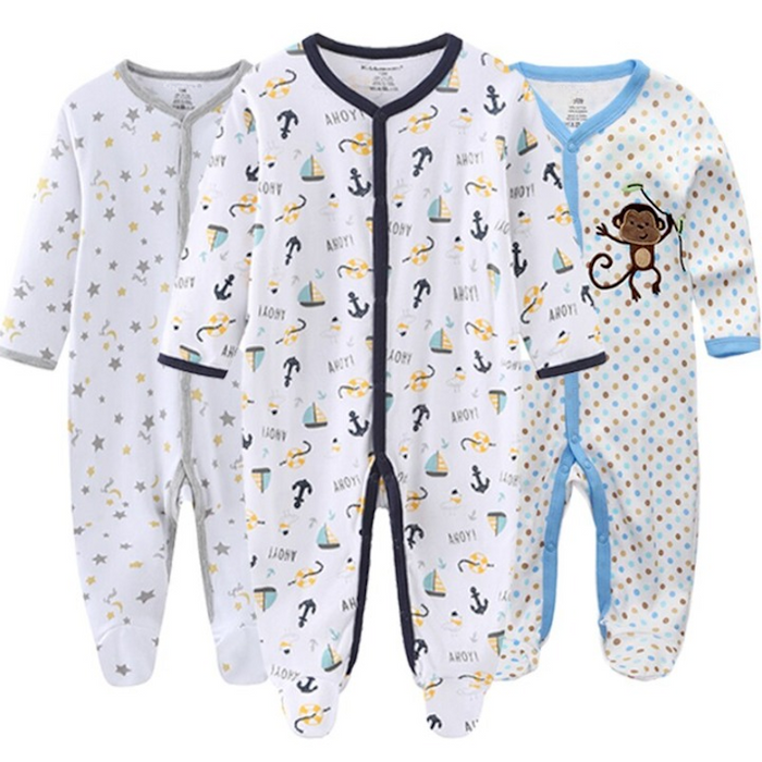 3 Pieces O-Neck Cotton Jumpsuit Sets For Babies