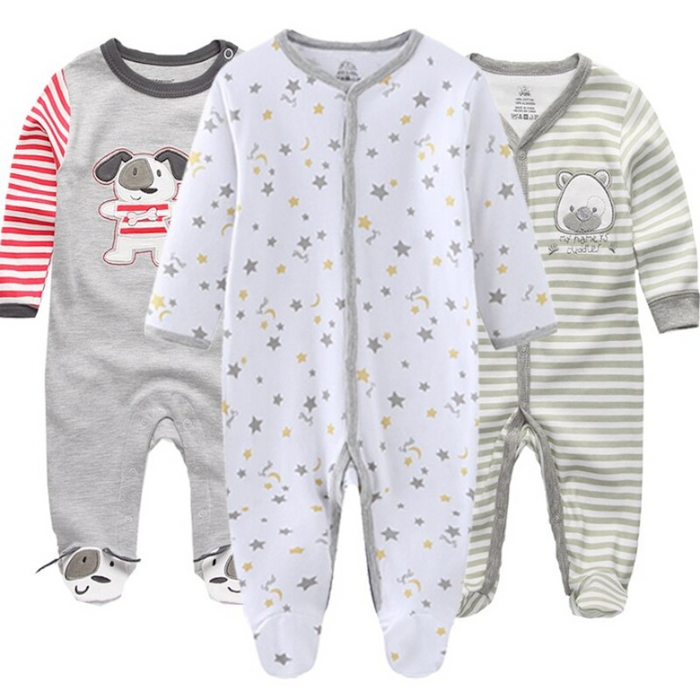 3 Pieces O-Neck Cotton Jumpsuit Sets For Babies