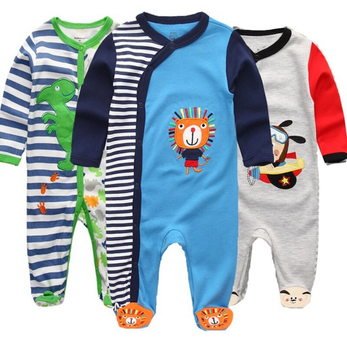 3 Pieces O-Neck Cotton Jumpsuit Sets For Babies