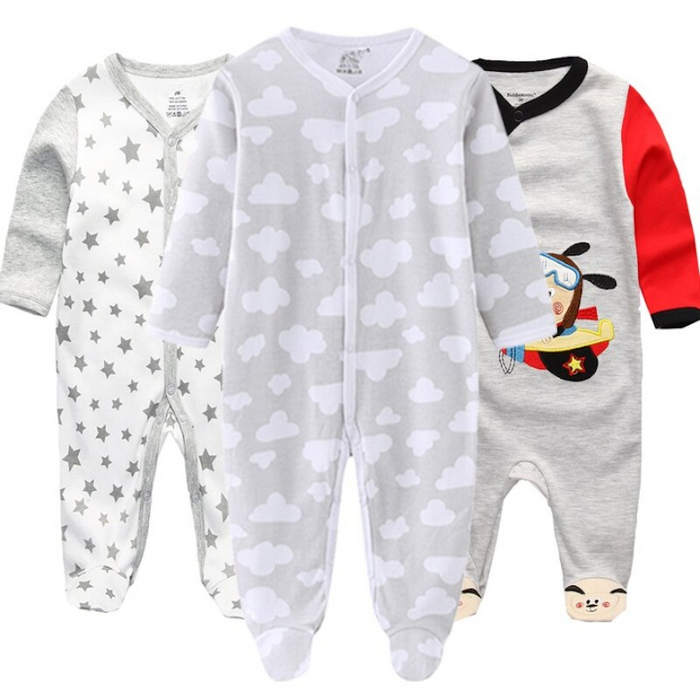 3 Pieces O-Neck Cotton Jumpsuit Sets For Babies