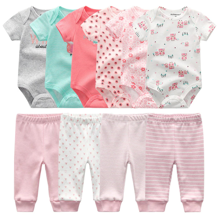 Set Of 6 Pc Bodysuit & 4 Pc Pant For Babies