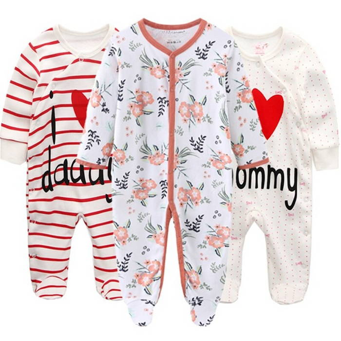 3 Pieces O-Neck Cotton Jumpsuit Sets For Babies