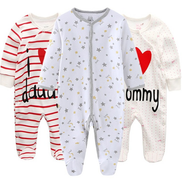 3 Pieces O-Neck Cotton Jumpsuit Sets For Babies