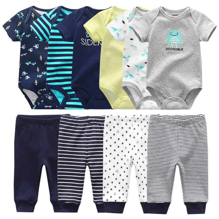 Unisex Baby 6 Pc Bodysuit & 4 Pc Pant Set