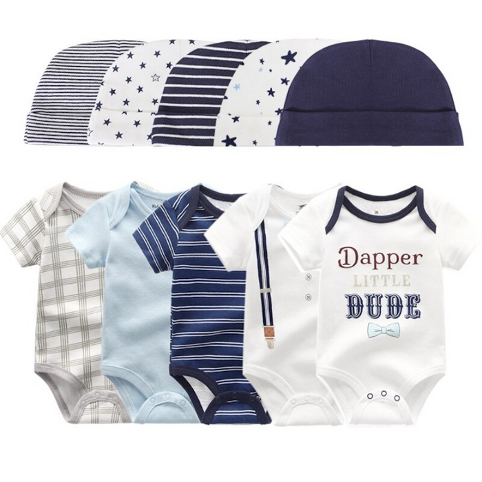 Printed Set Of 5 Piece Newborn Baby Bodysuit