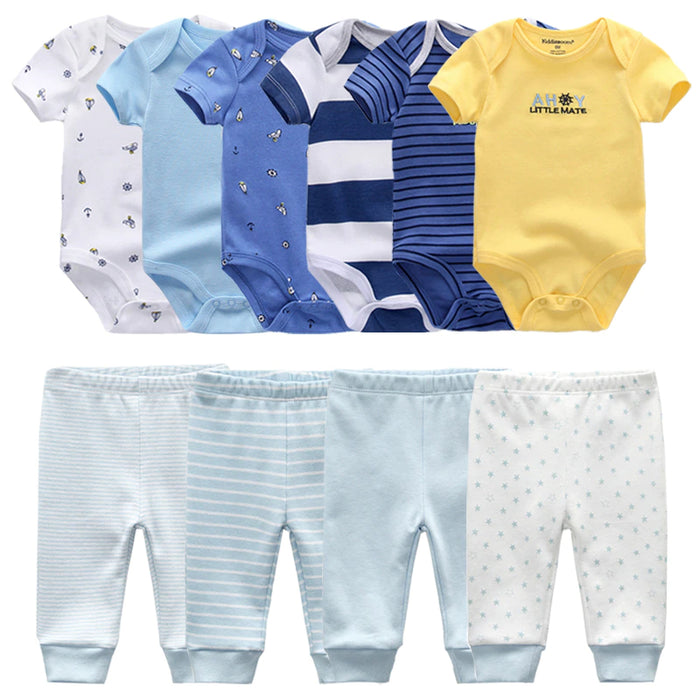 Set Of 6 Pc Bodysuit & 4 Pc Pant For Babies