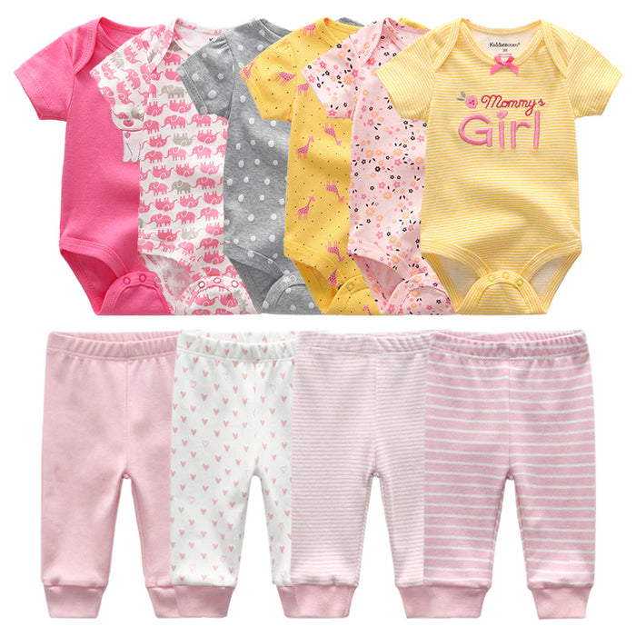 Set Of 6 Pc Bodysuit & 4 Pc Pant For Babies