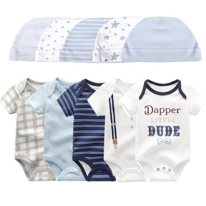 Printed Set Of 5 Piece Newborn Baby Bodysuit