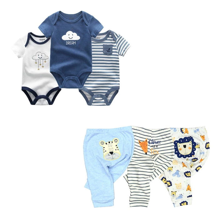 6 Piece Newborn Baby Bodysuit & Pant Set