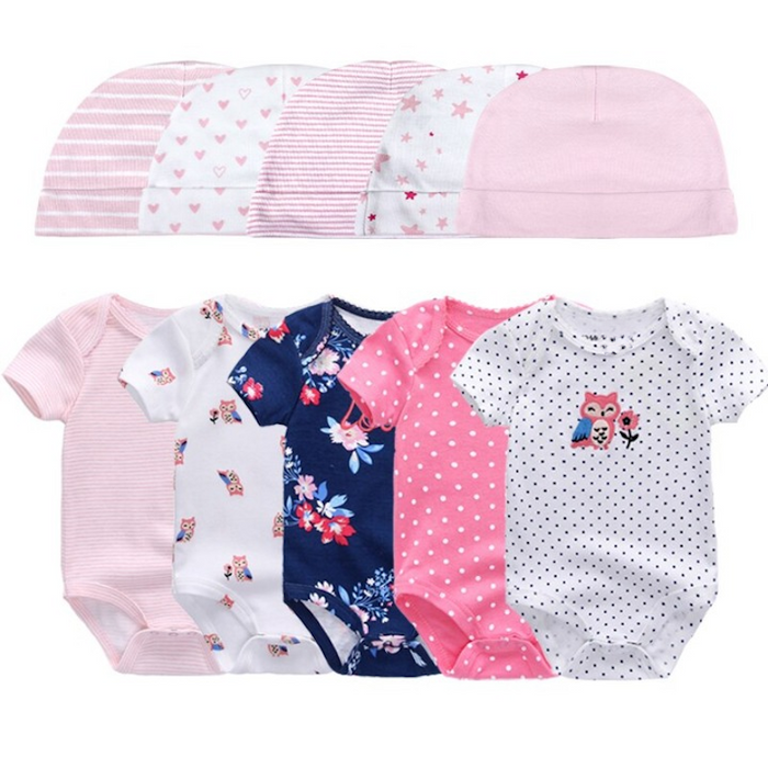 Printed Set Of 5 Piece Newborn Baby Bodysuit