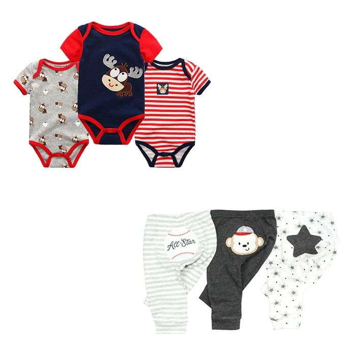 6 Piece Newborn Baby Bodysuit & Pant Set