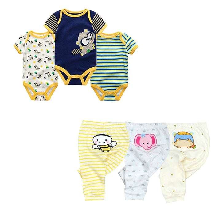 6 Piece Newborn Baby Bodysuit & Pant Set