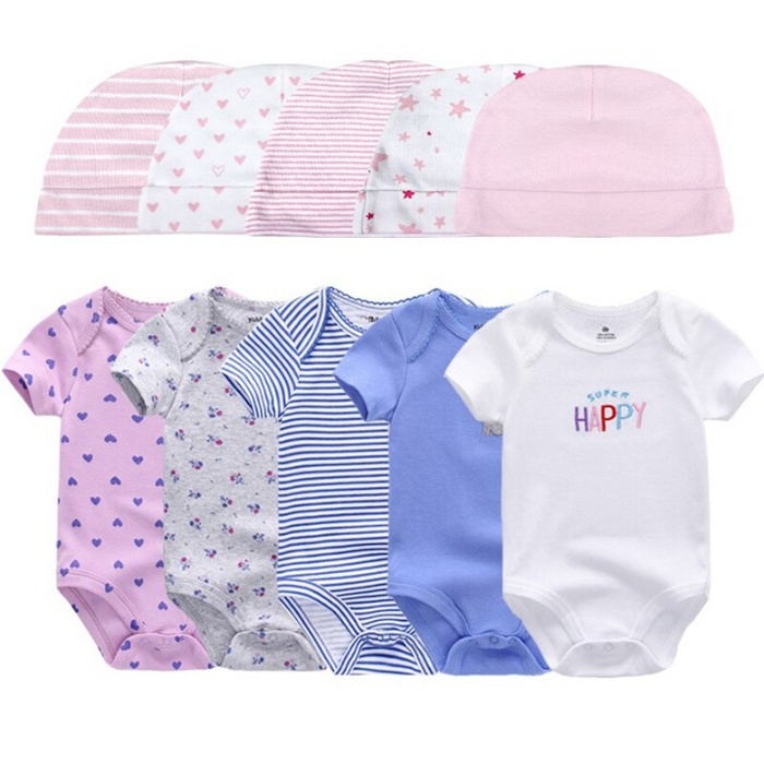 Printed Set Of 5 Piece Newborn Baby Bodysuit