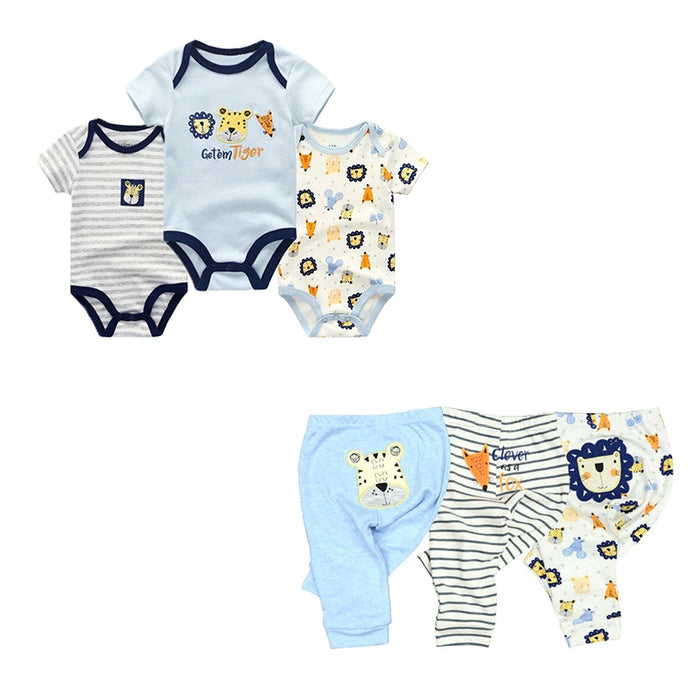 6 Piece Newborn Baby Bodysuit & Pant Set