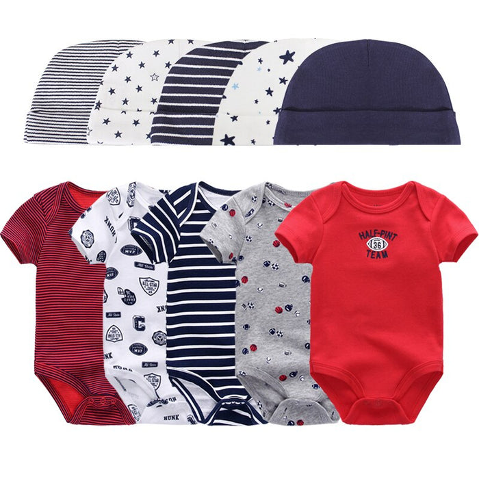 Printed Set Of 5 Piece Newborn Baby Bodysuit