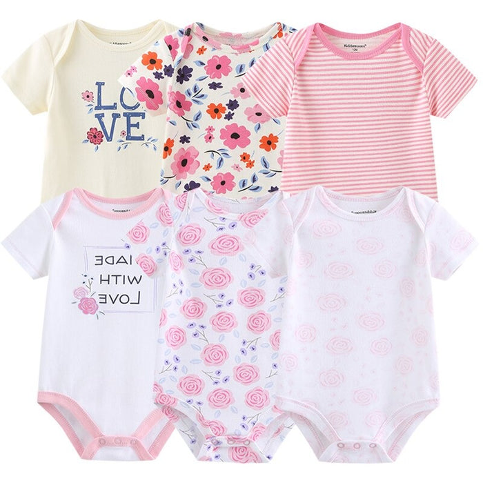 6Pcs Short Sleeve Newborn Unisex Baby Rompers