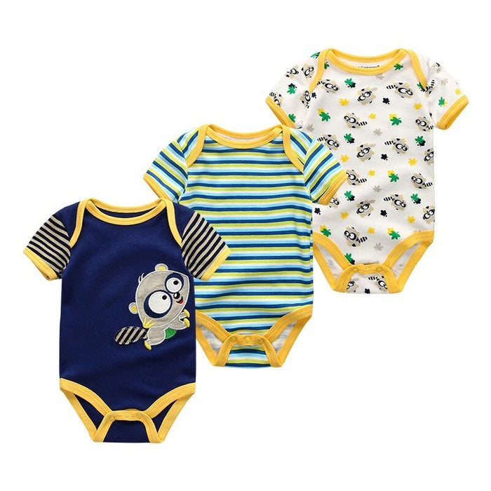 3Pcs Cotton Romper Short Sleeve Newborn Baby Bodysuit Set