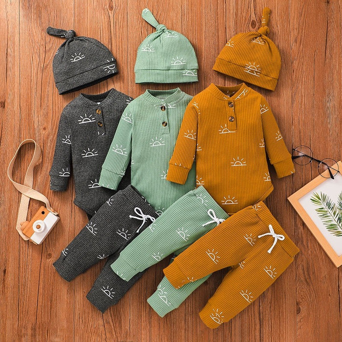 3 Pcs Baby Casual Jumpsuit With Hat