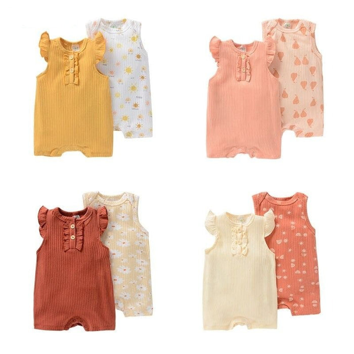 2Pcs Girl Baby's Sleeveless Romper Bodysuits