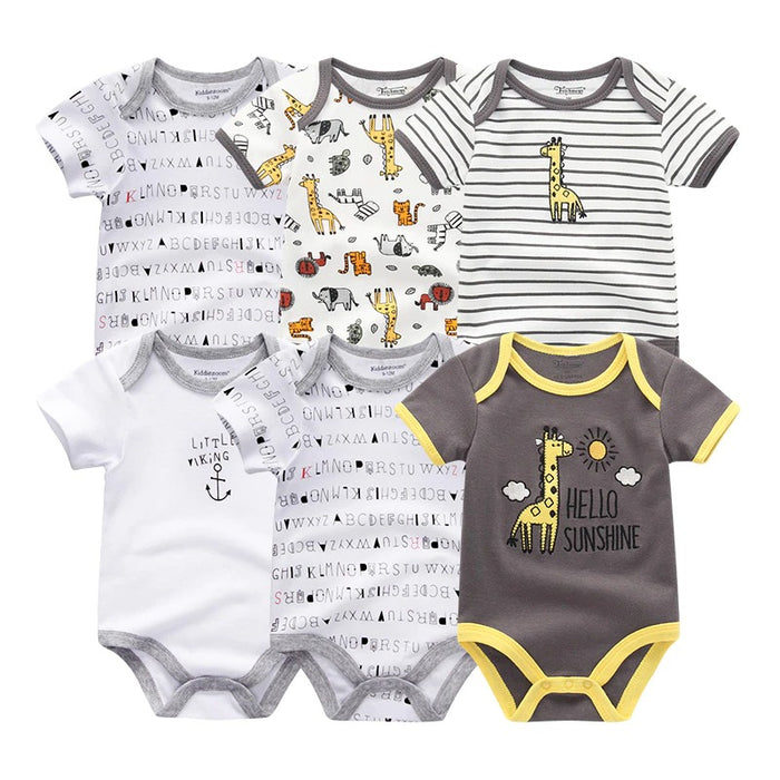 Multicolor Short Sleeve Unisex Baby Rompers