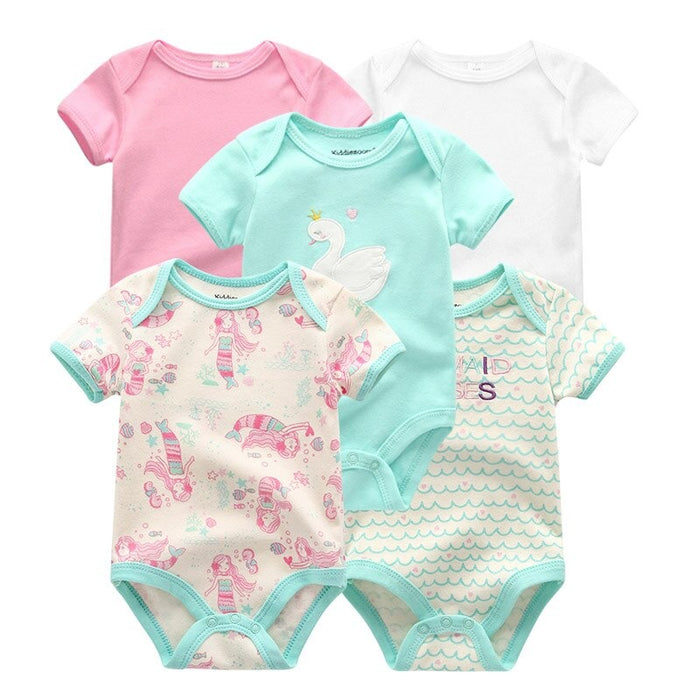 5Pcs Multicolor Unicorn Girls Bodysuit Sets