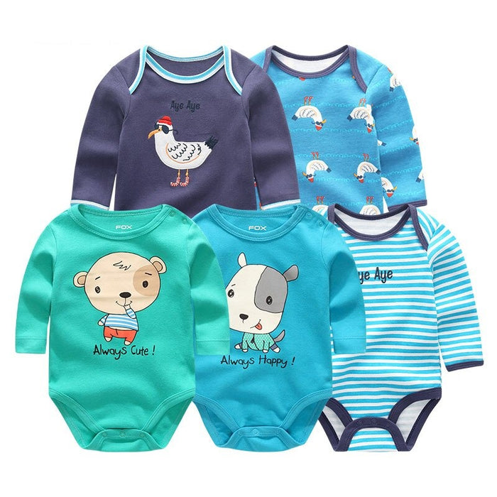 5 Pcs Cotton Toddler Bodysuits Set